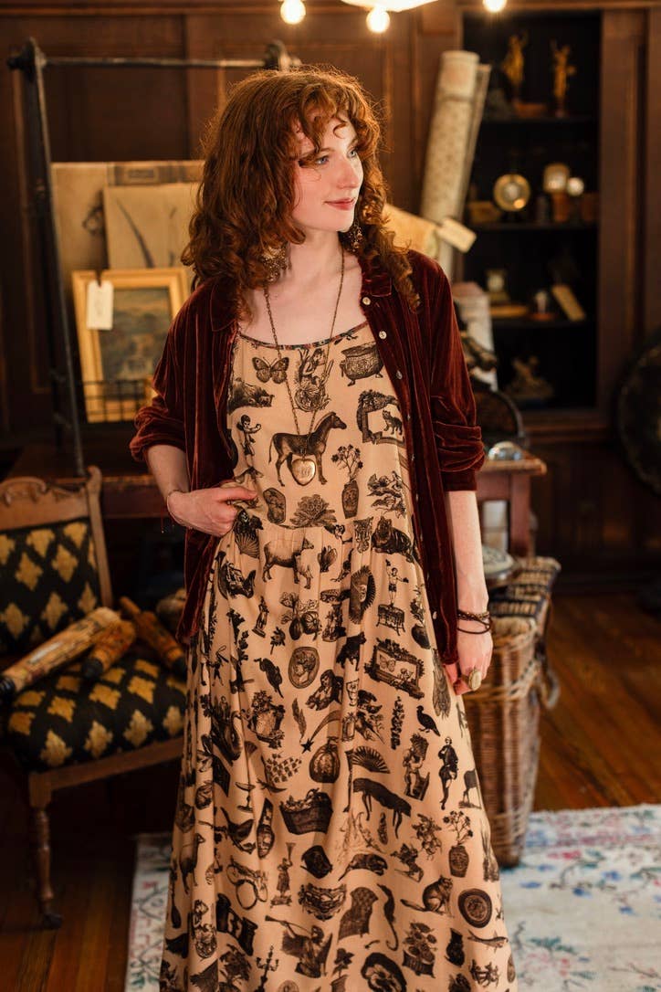 Curiosities Bohéme Maxi Slip Dress w/ whimiscal print