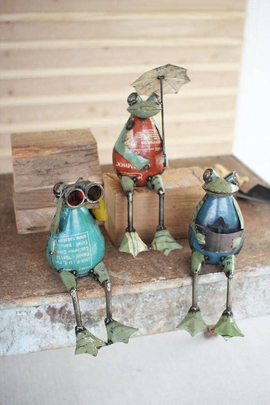 SET OF THREE RECYCLED METAL FROGS
