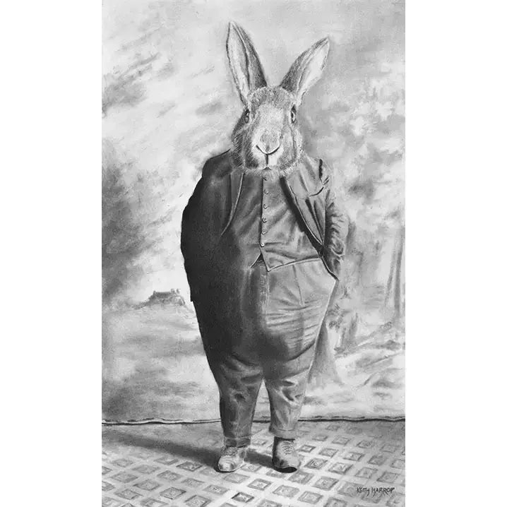 Print (signed): #36 'Portly Rabbit.'  - Pencil art.