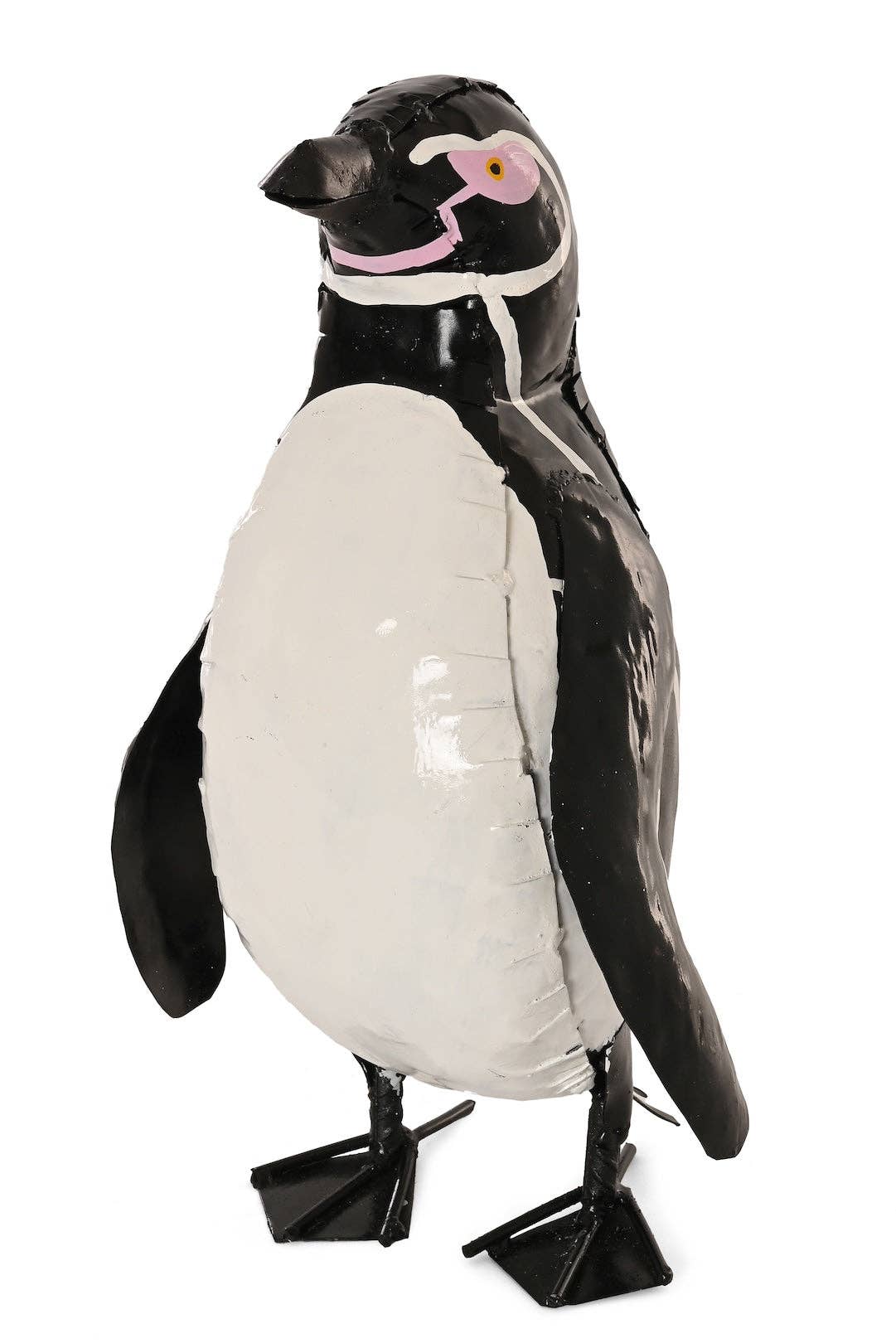 Recycled Metal African Black-Footed Penguin- Pink eyes