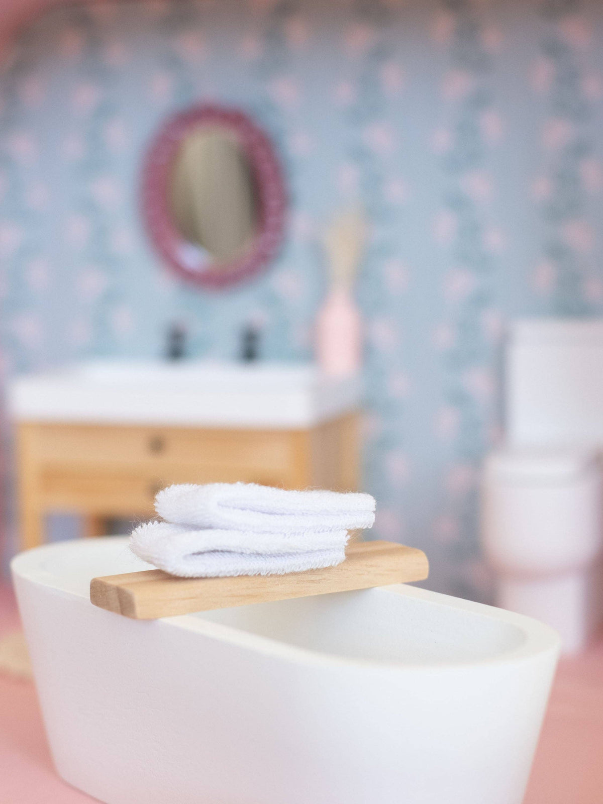 Dollhouse Miniature Plush Towel Set | Pink or White