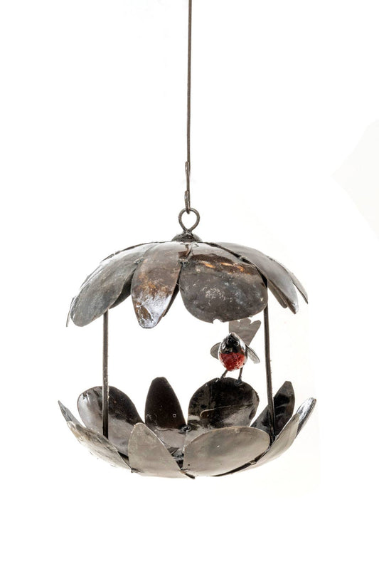 METAL ROBIN HANGING PUMPKIN BIRDFEEDER