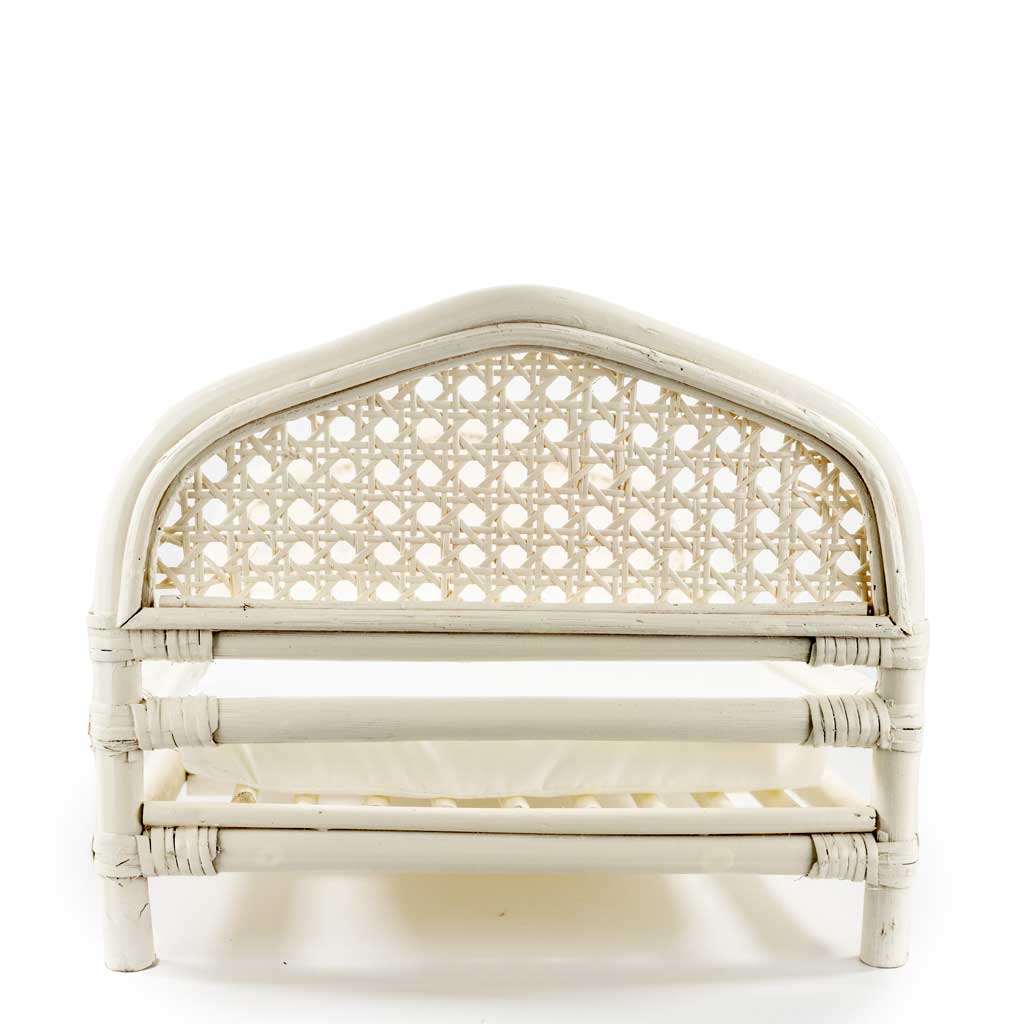 Doll bed vintage white rattan