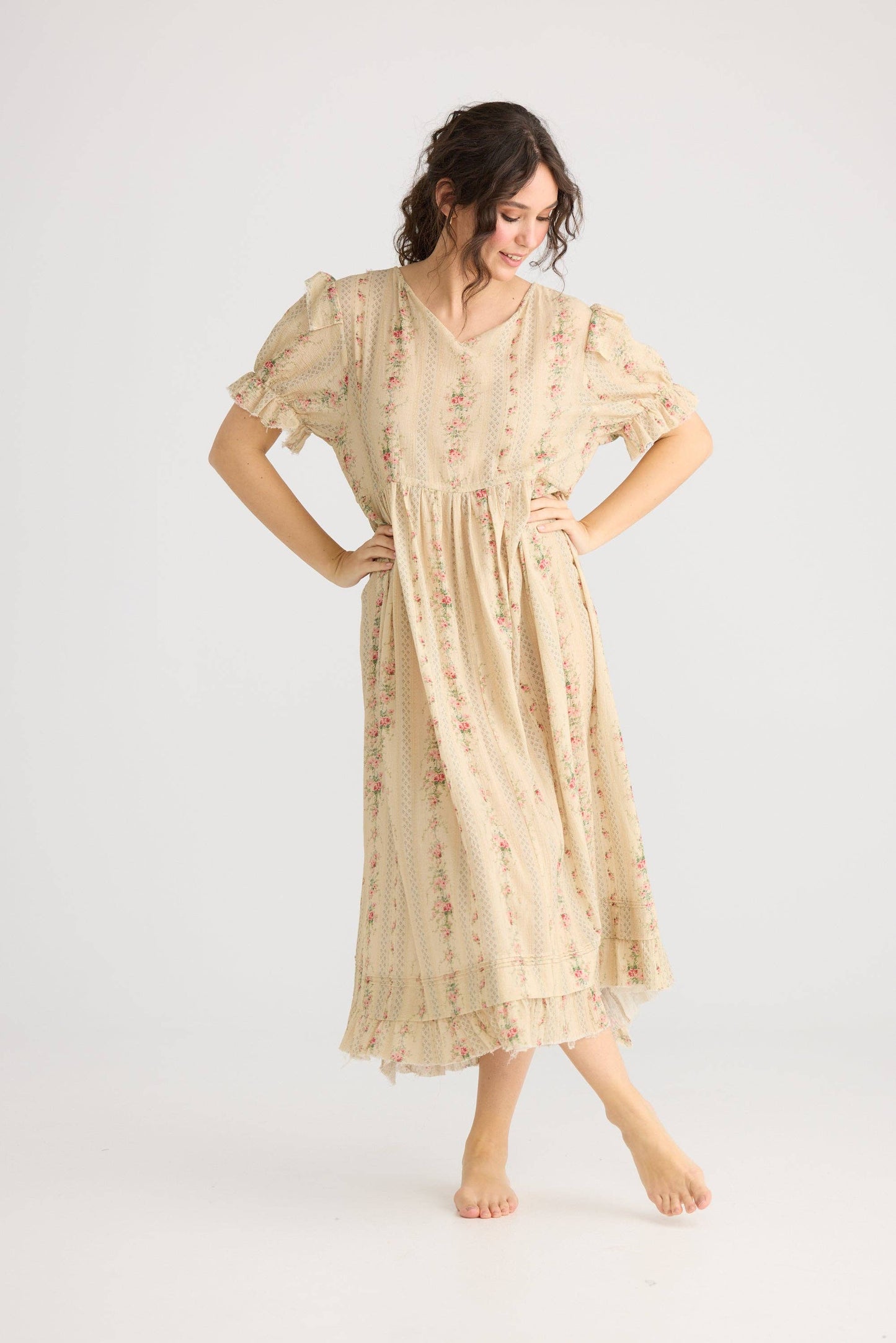 Emmeline Empire line ruffled vintage french floral dress,