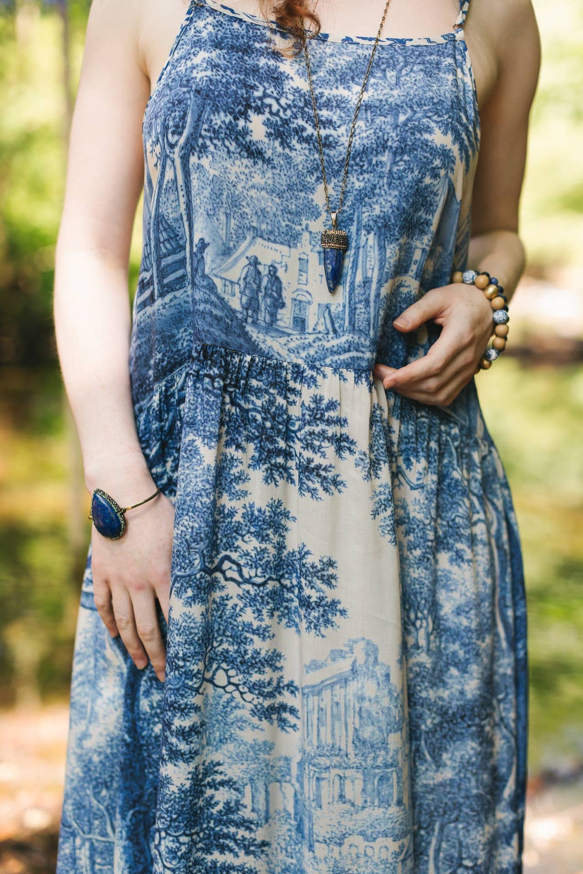 Let The Light In Bohéme Long Maxi Slip Dress w Delft Print