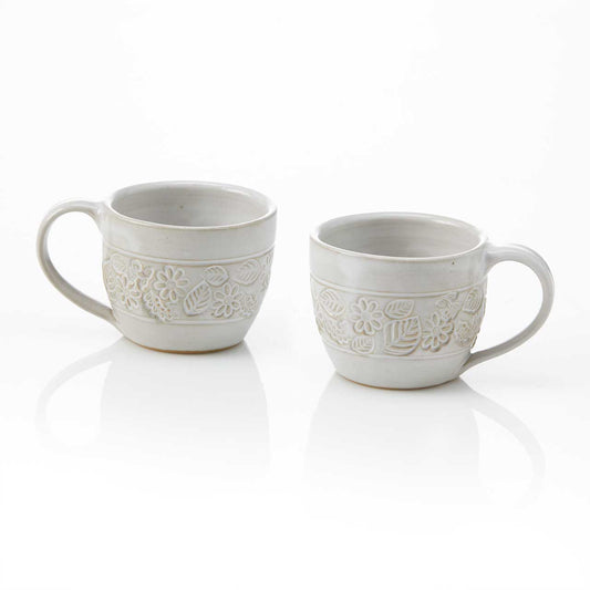 Pressed Blossom Handmade Ceramic Mug - Set of 2