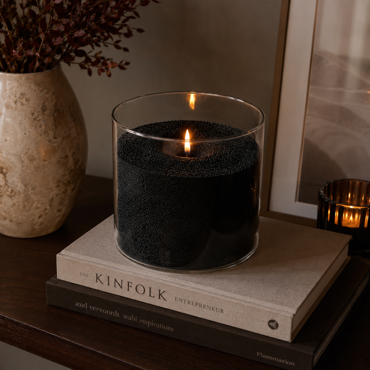 Midnight Black candle sand with wicks