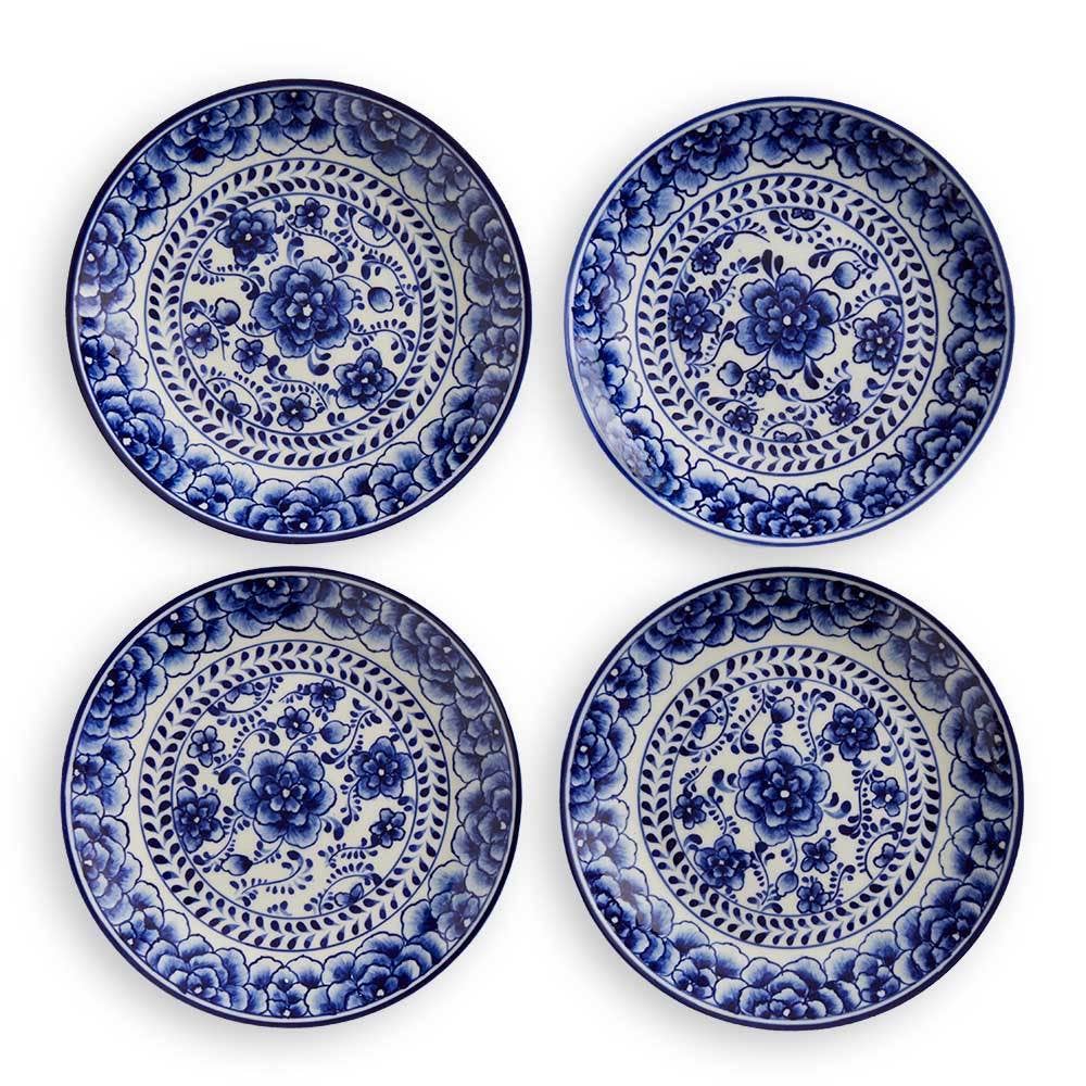 Indigo Bloom Ceramic Appetizer Plates- Set of 4