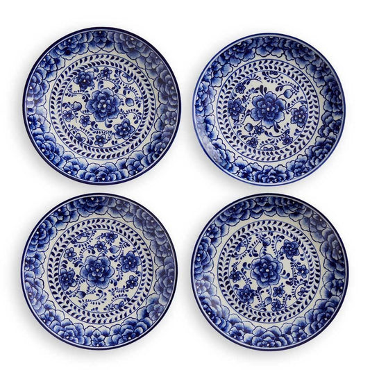 Indigo Bloom Ceramic Appetizer Plates- Set of 4