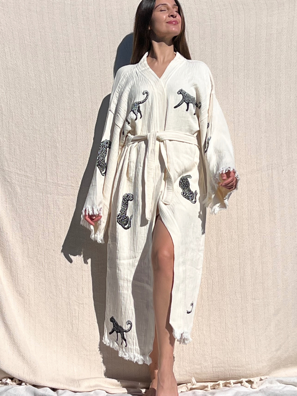 Black Leopard Kimono Robe