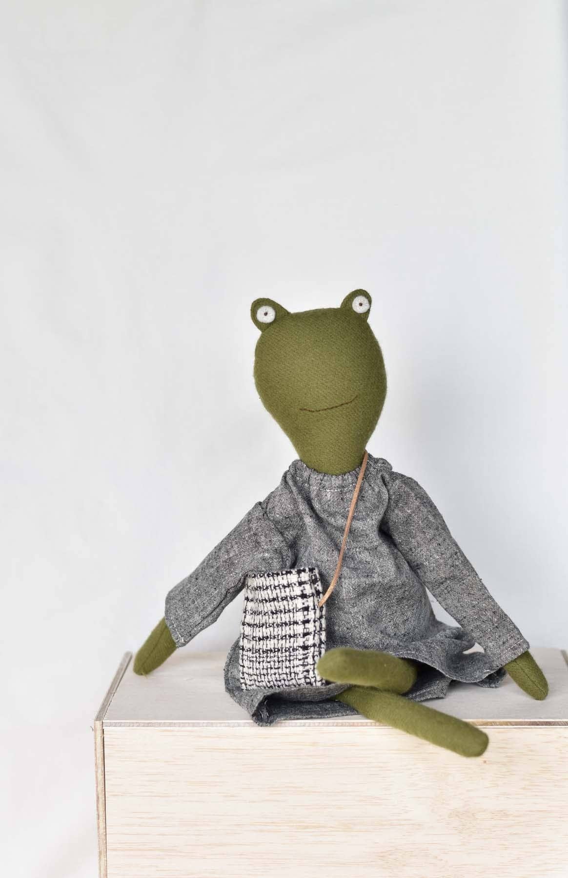 Fern the Frog doll-  Charcoal Chambray Day Dress