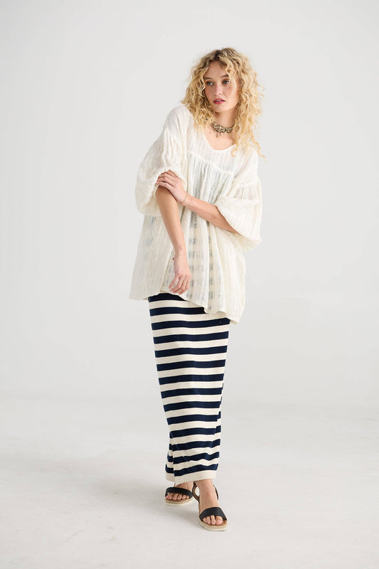 Sailor Rose striped cotton skirt. French Navy & Cream