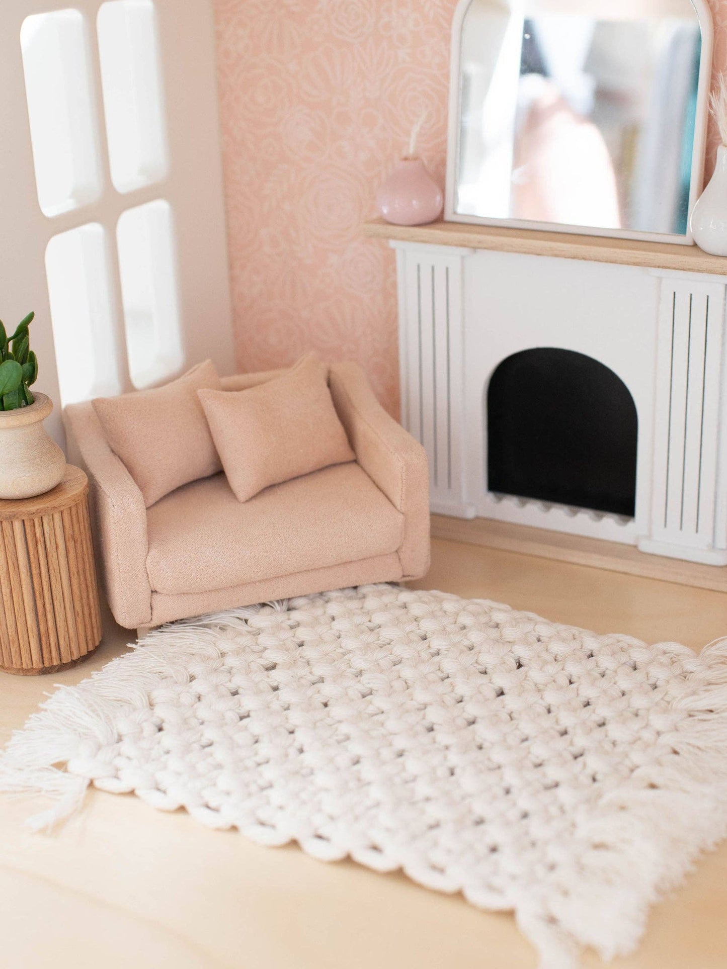 Dollhouse Macrame Rectangle Rug | Ivory or Natural