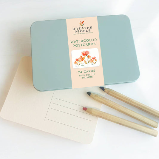 Watercolor Postcards Travel Tin - Set of 24 post cards