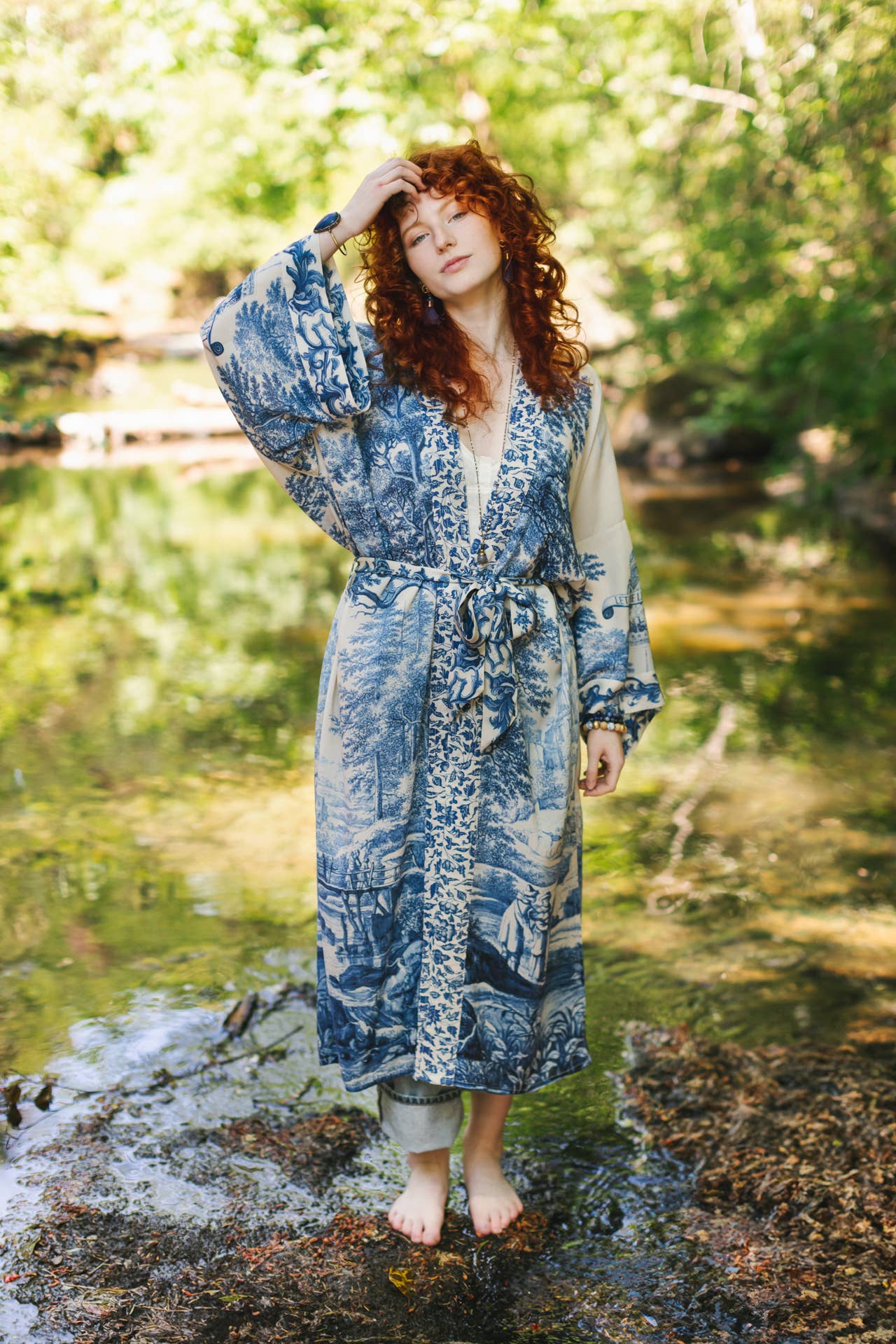 Let The Light In Opera Duster Kimono Robe Blue Delft Toile