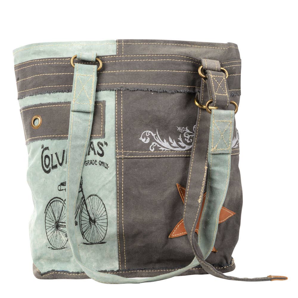 Grey And Aqua Columbias Canvas Tote