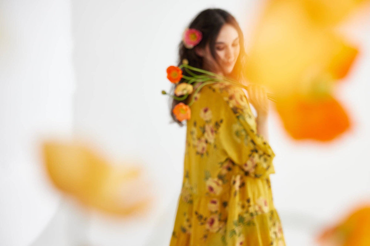 Stella Floral Linen Dress.  Sunflower