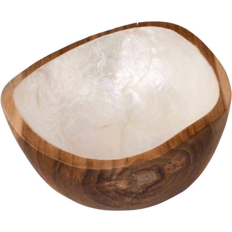 TEAK BOWL WITH WHITE SHELL