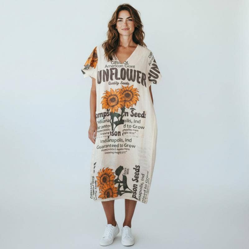 SUNFLOWER V-NECK LONG DRESS