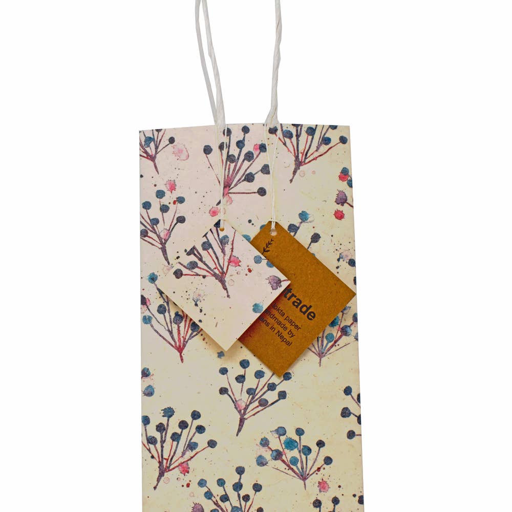 Handmade Lokta Recycled Paper Gift Bag Blue flowers