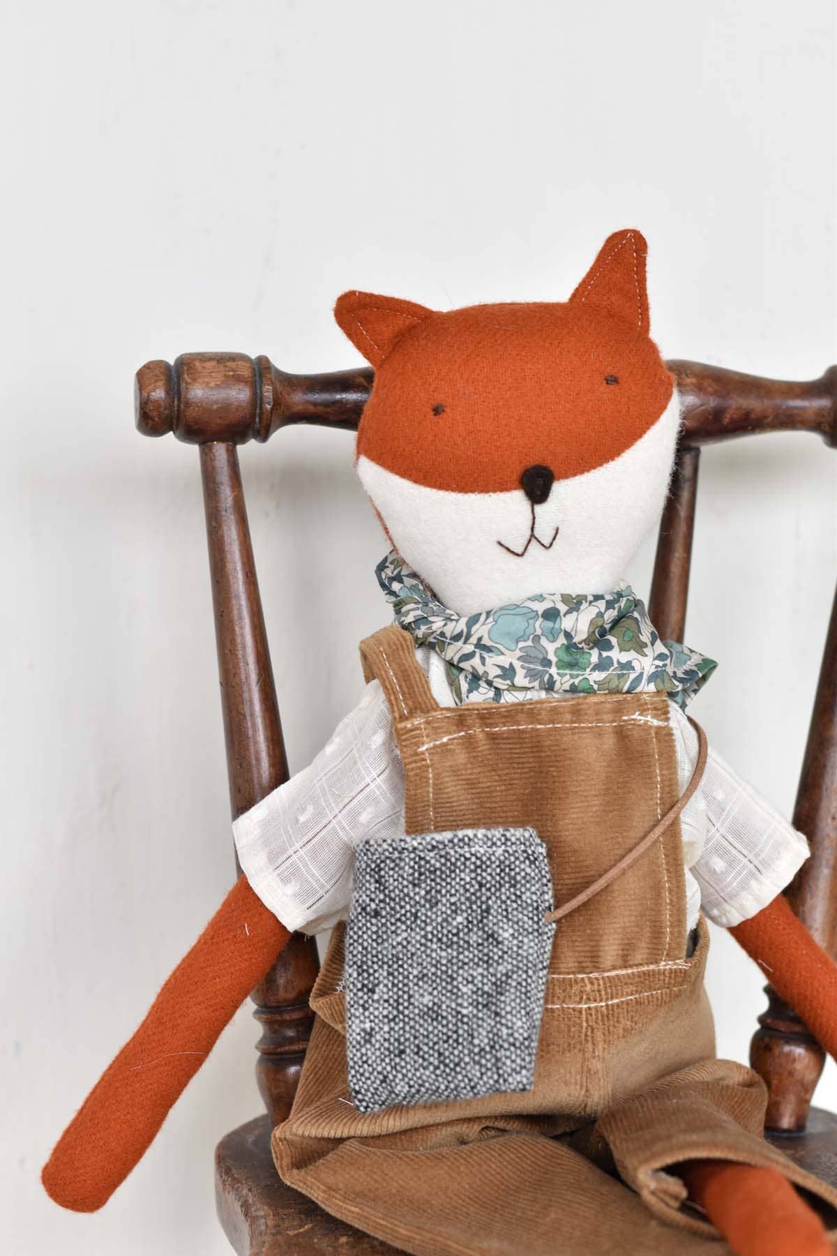 Florette the Fox doll - Corduroy Overalls - Handmade Doll