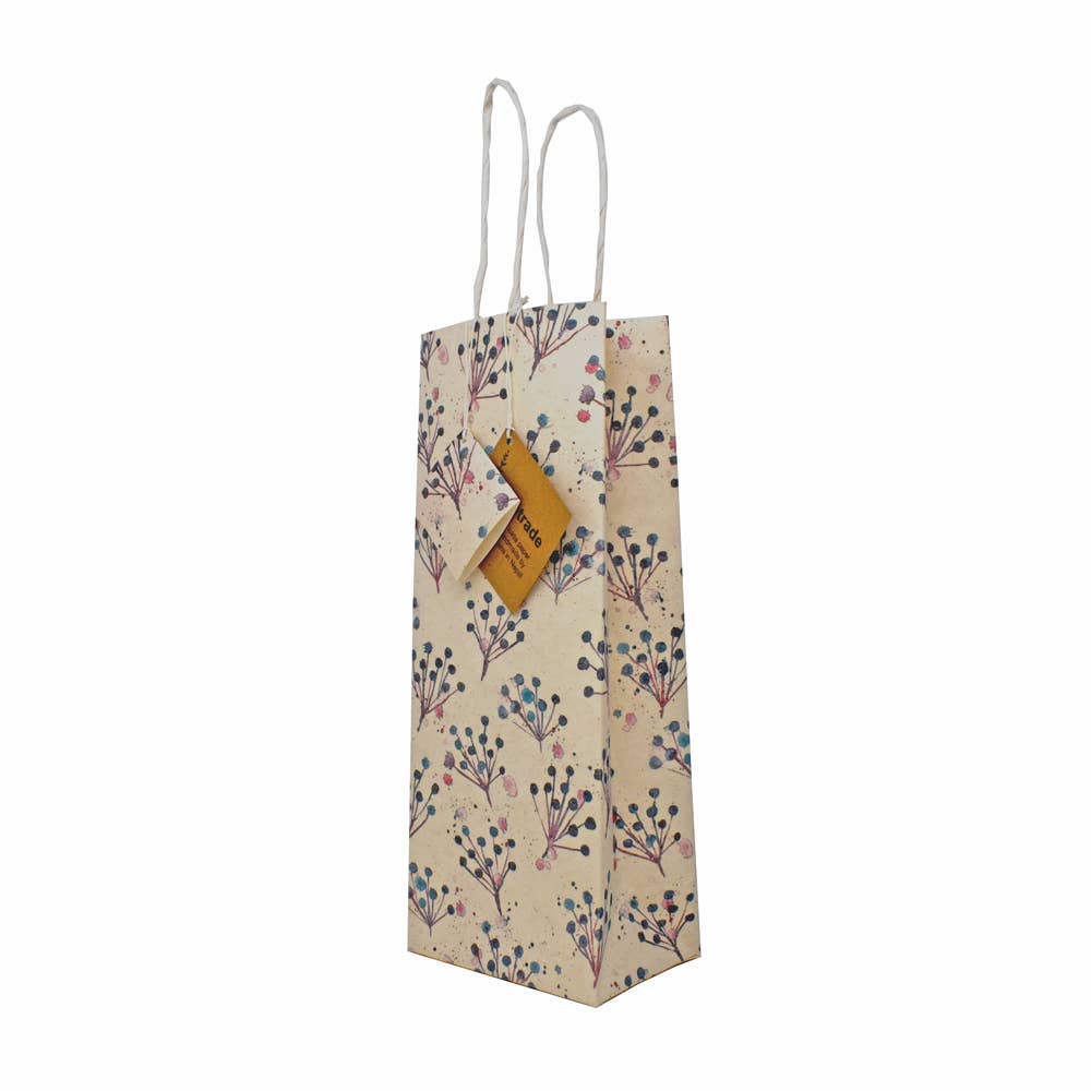 Handmade Lokta Recycled Paper Gift Bag Blue flowers