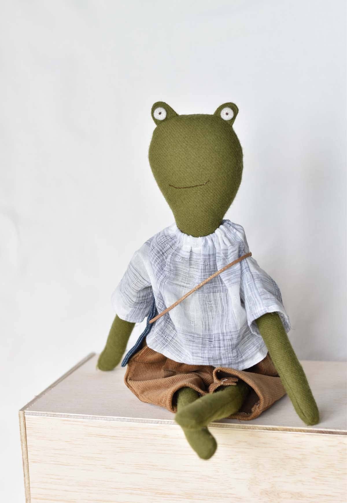 Fern the Frog doll- Grid Plaid with Corduroy Pants