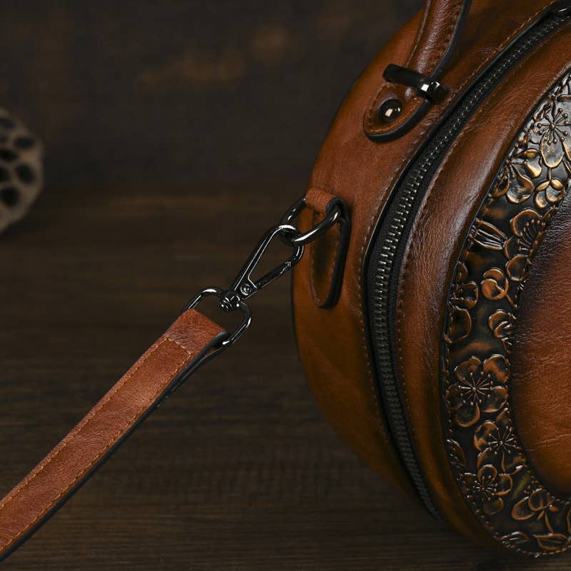 Vintage Embossed Round Crossbody Bag