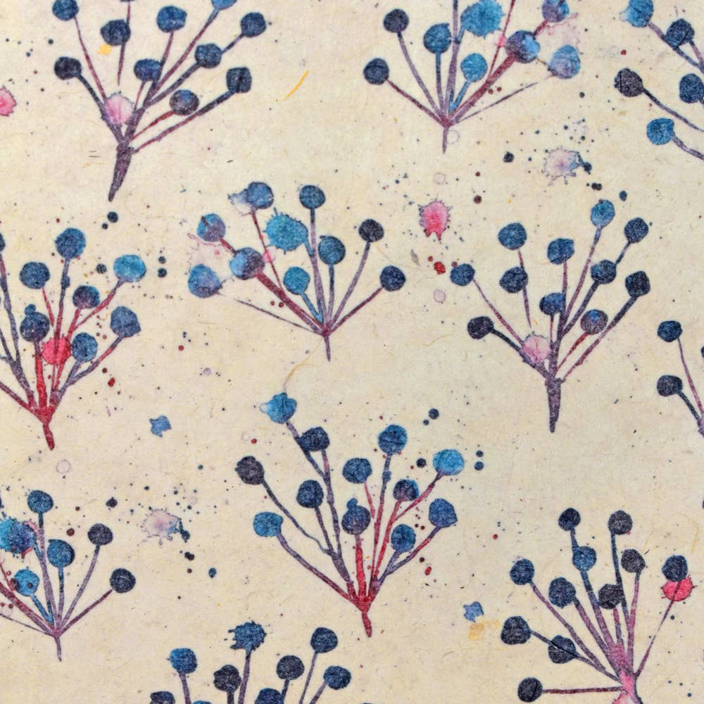Handmade Lokta Recycled Paper Gift Bag Blue flowers