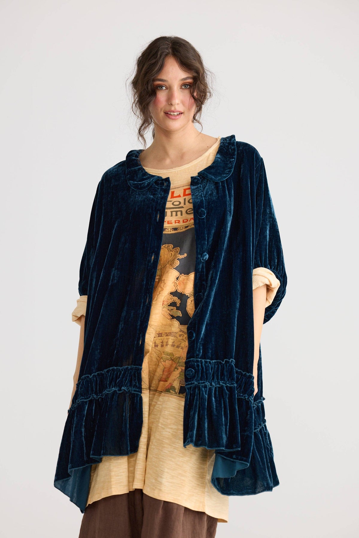 Layla cotton Tshirt Art Nouveau dress. Indigo Blue.