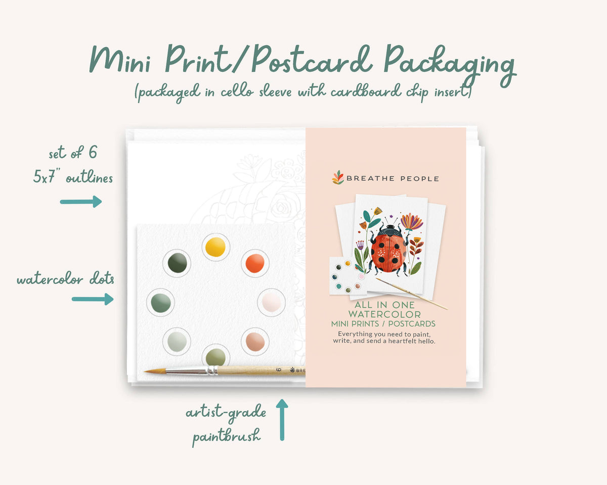 All in One Watercolor Prints/ Postcards : Spring Folk Art