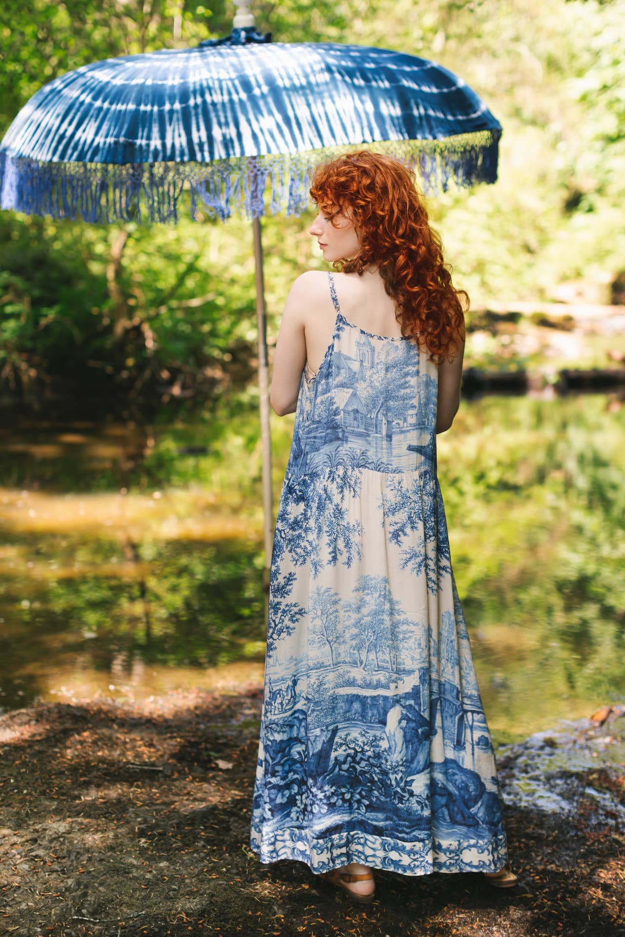 Let The Light In Bohéme Long Maxi Slip Dress w Delft Print