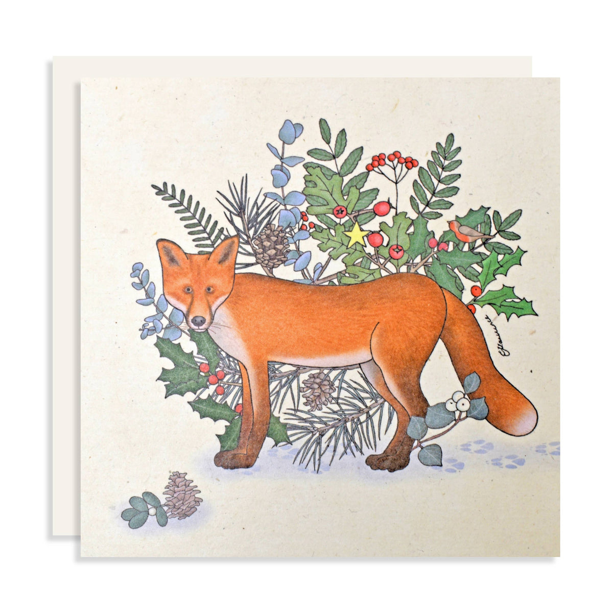 Emma Lawrence Fox Christmas Card - Recycled Paper Fair Trade