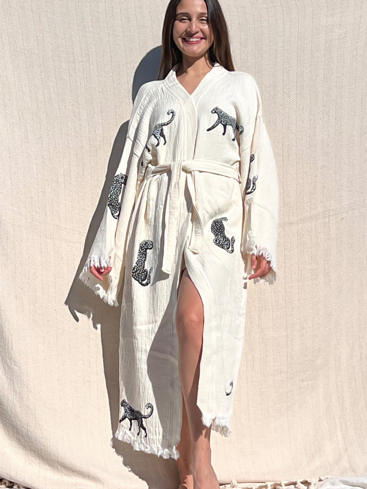 Black Leopard Kimono Robe