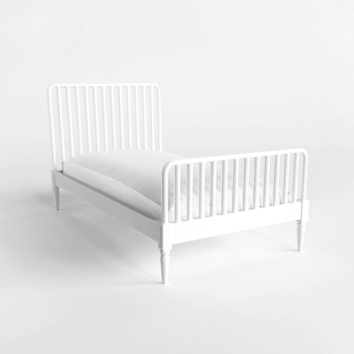 1:12 Scale Dollhouse Bed with Mattress, Twin or Queen