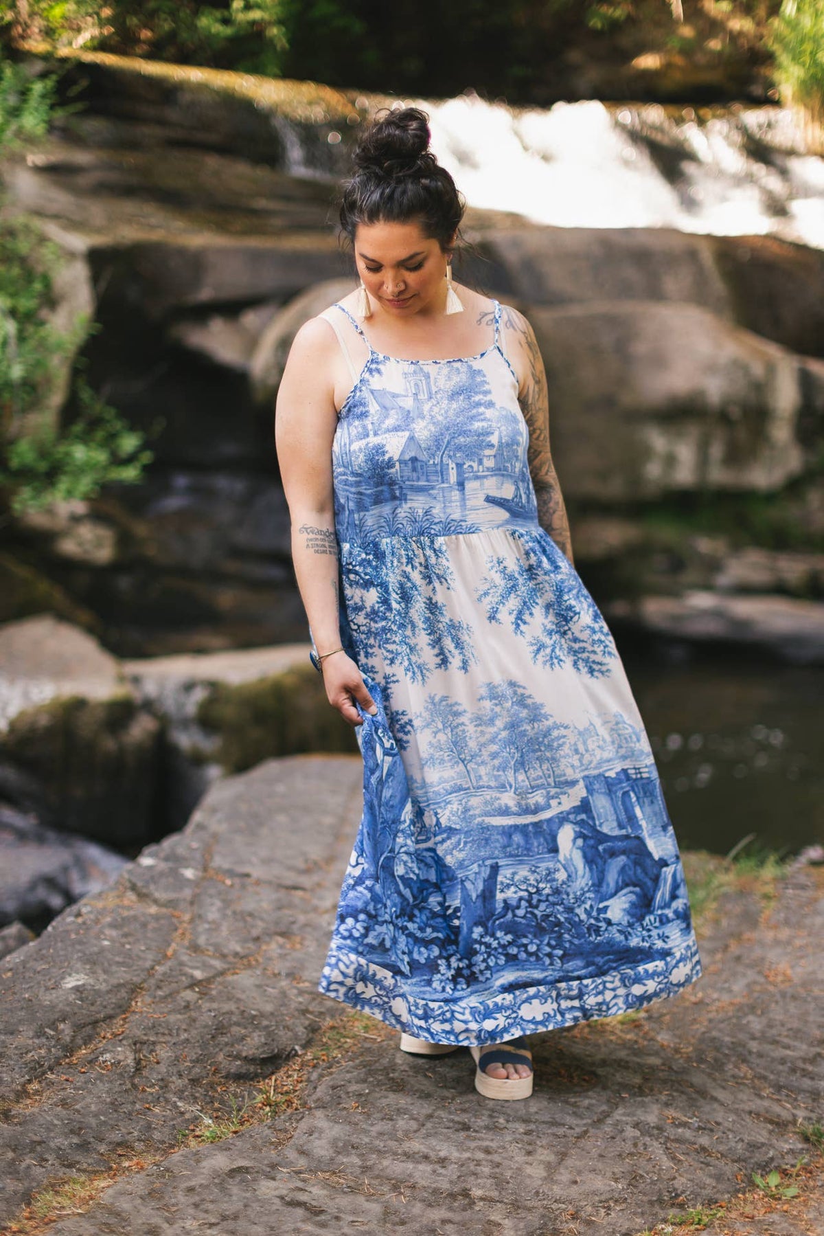 Let The Light In Bohéme Long Maxi Slip Dress w Delft Print