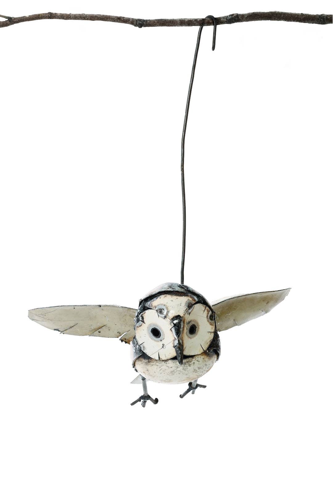 Flying owl Recycled Metal Hanging Sculpture