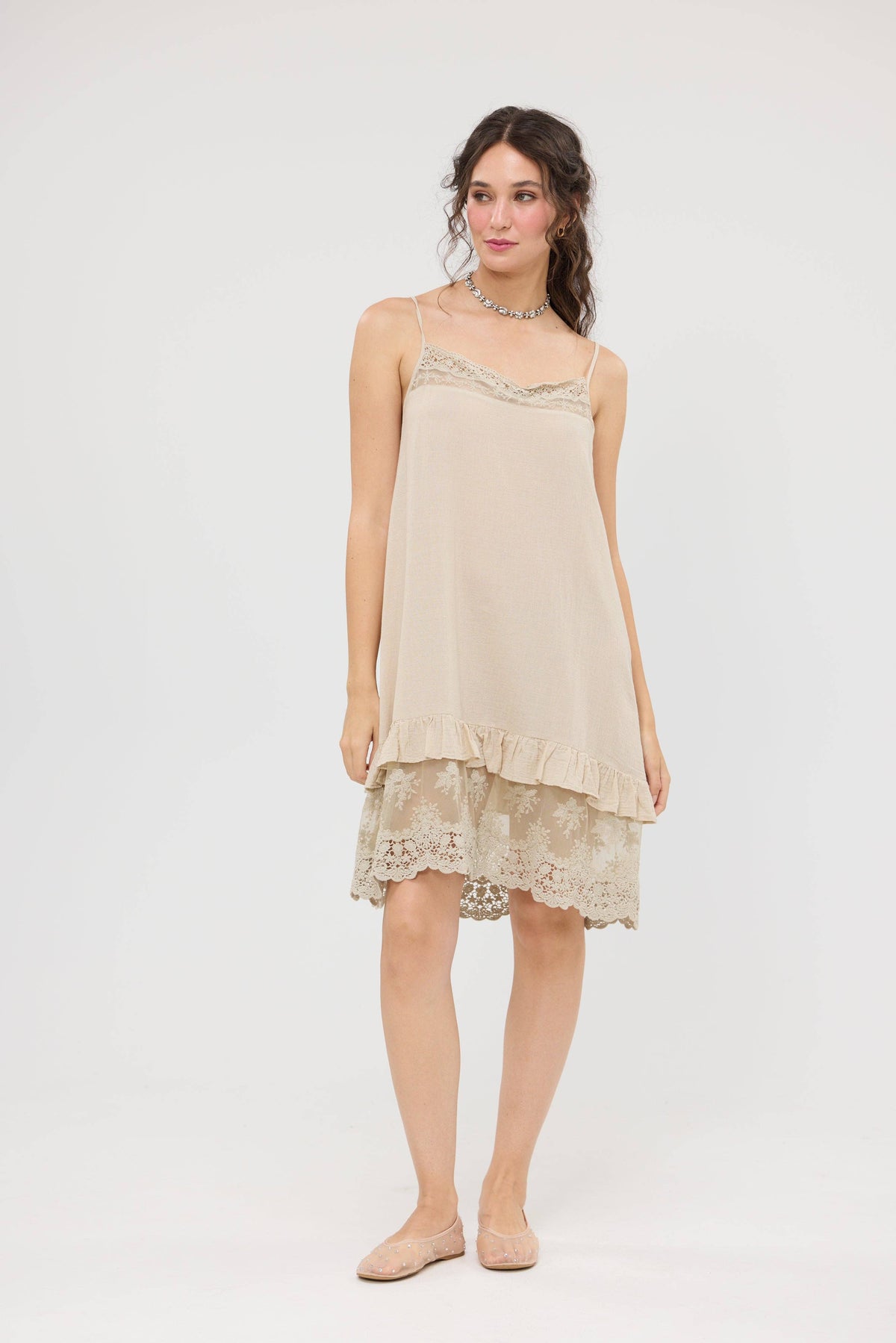 Minette short camisole slip dress . Tea-dyed