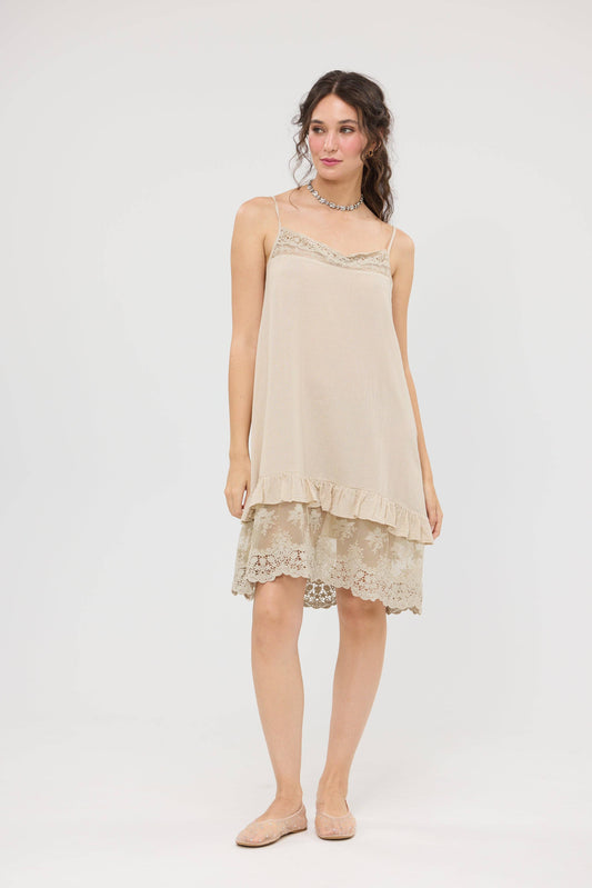 Minette short camisole slip dress . Tea-dyed