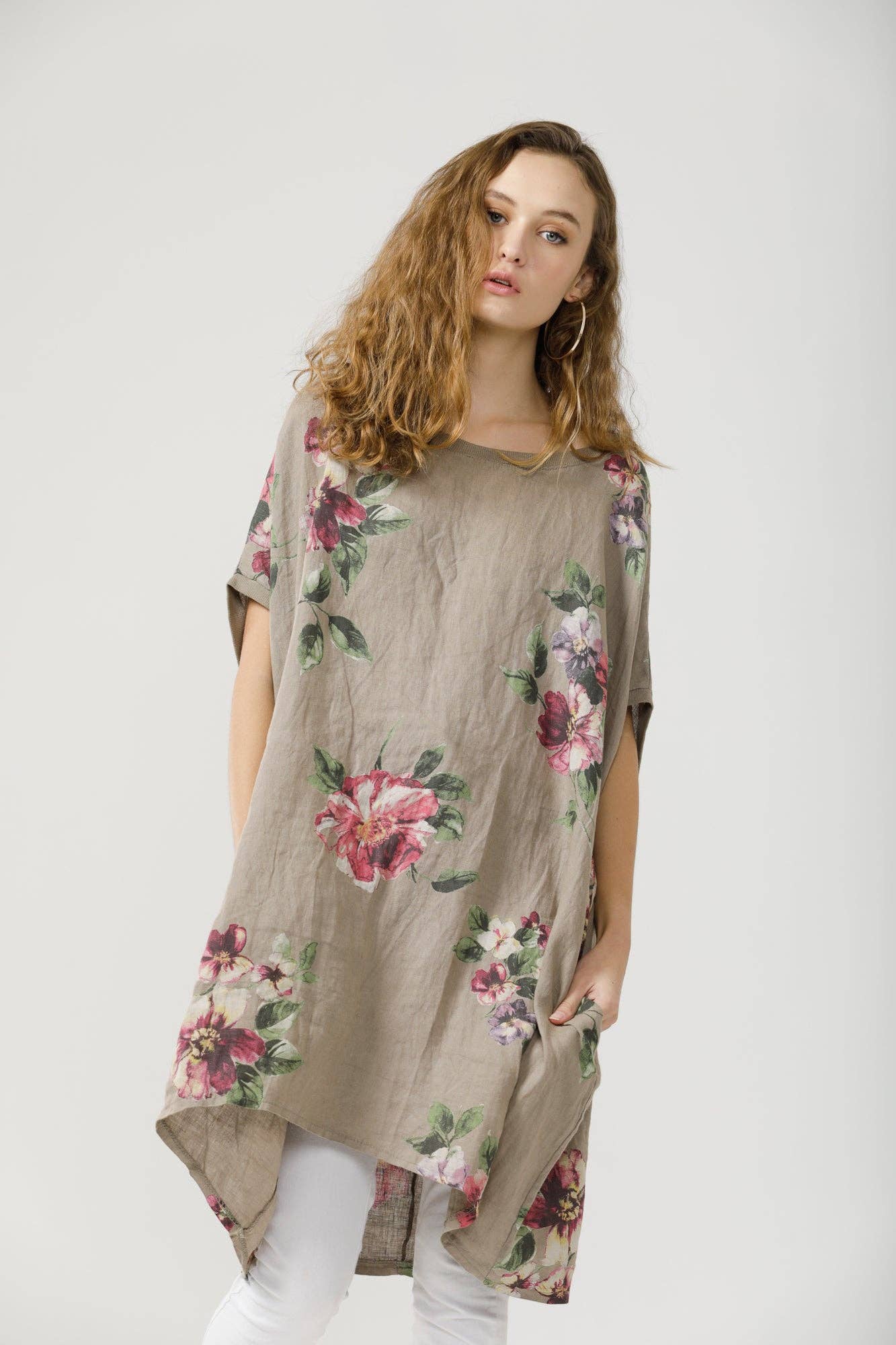 Rosabella linen Dress . Cocoa Floral