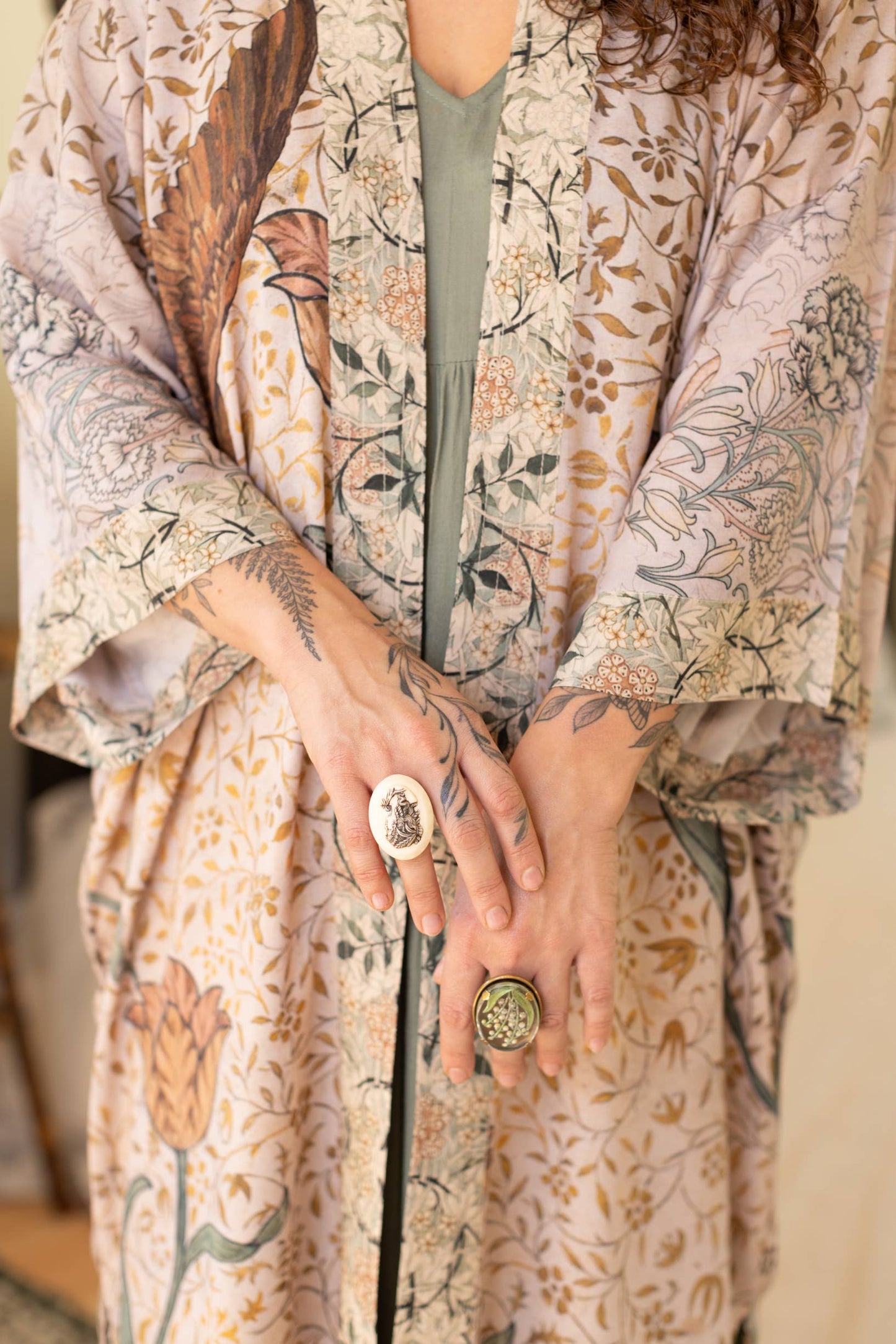 Folklore Opera Duster Kimono Robe w/ Bird of Peace