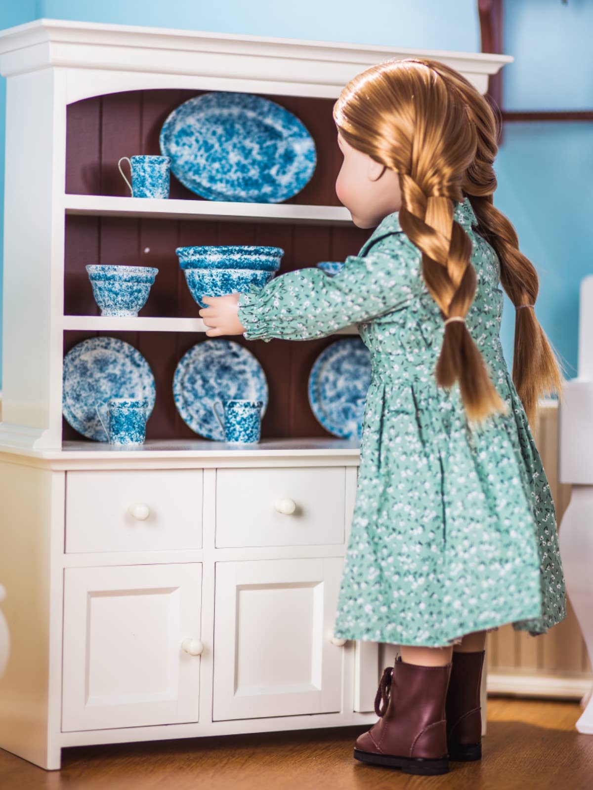 18" Doll Farmhouse Cupboard Dish Hutch Fits American Girl