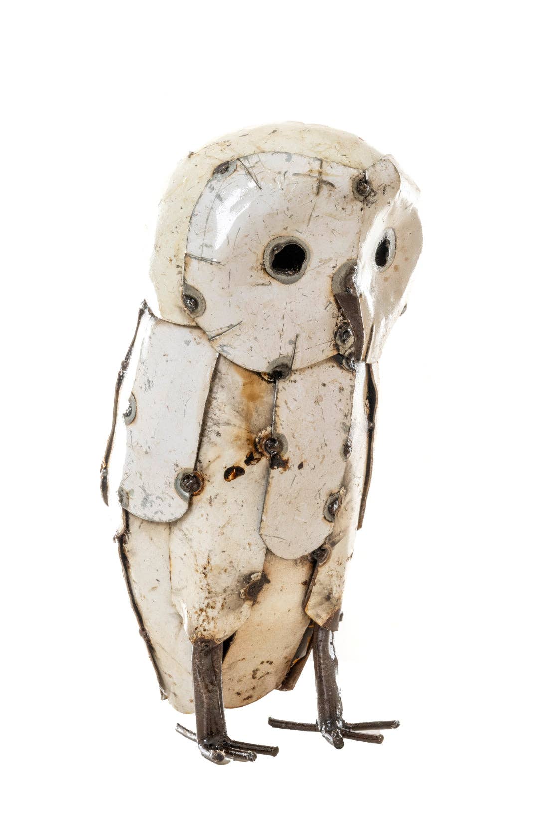 METAL  MEDIUM FEATHERED WHITE OWL