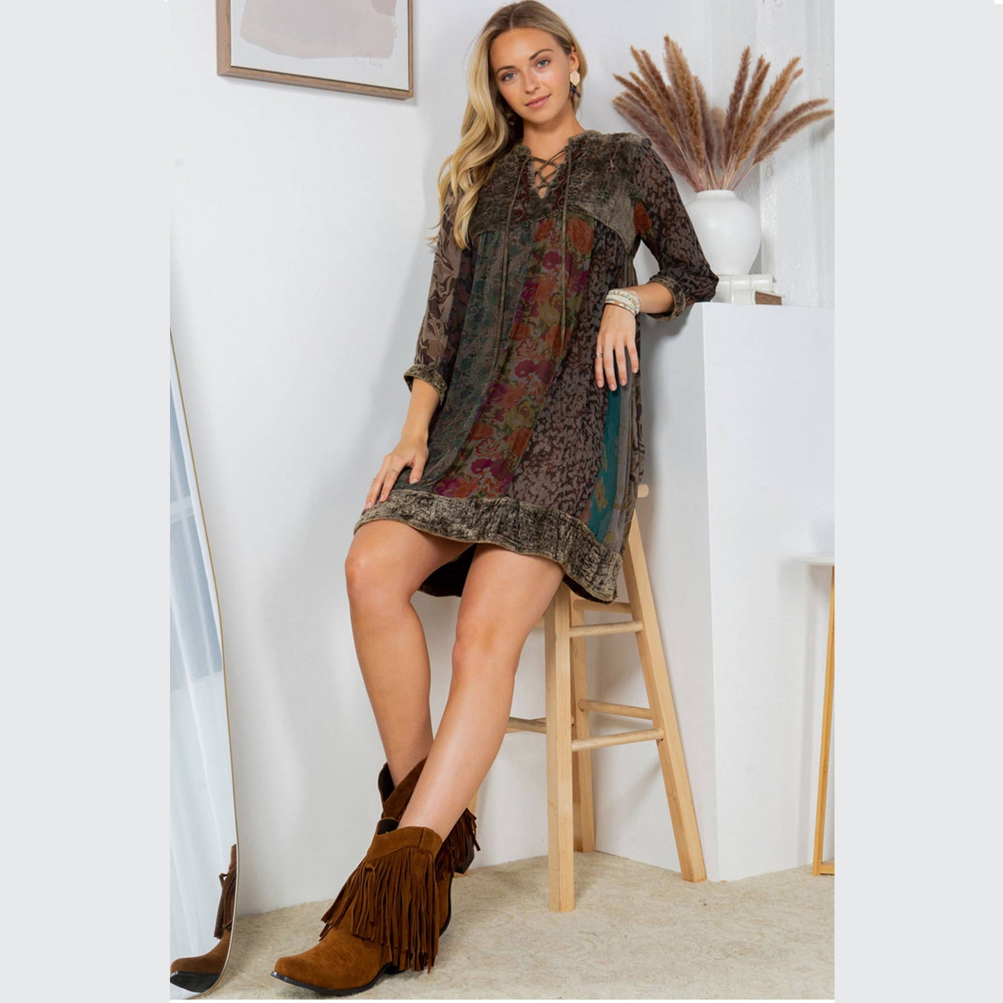 Chic Bohemian Stone-Washed Dress SIZE: XS TO 3X