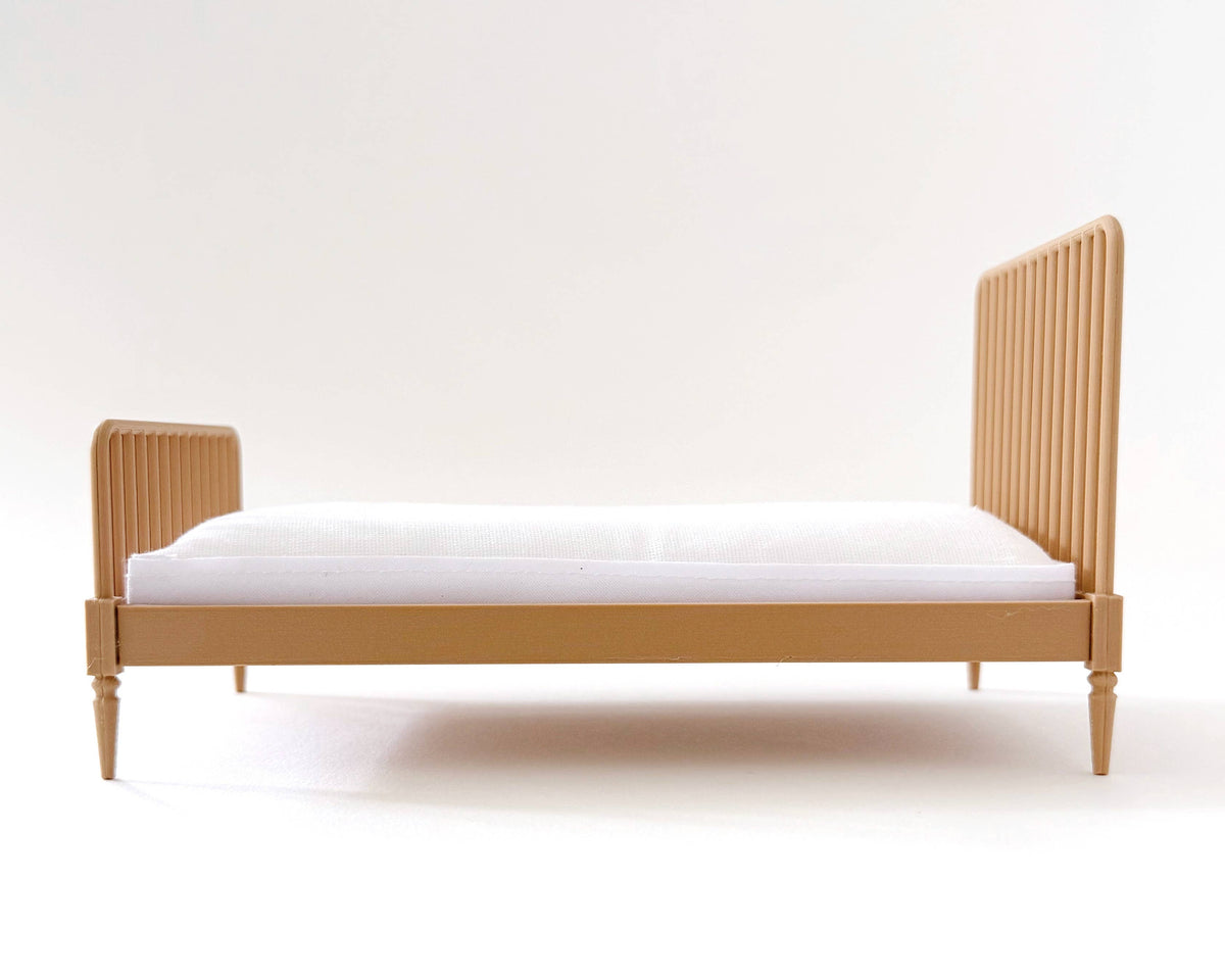 1:12 Scale Dollhouse Bed with Mattress, Twin or Queen