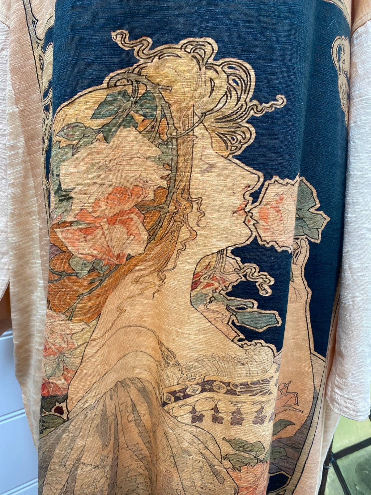 Layla cotton Tshirt Art Nouveau dress. Indigo Blue.