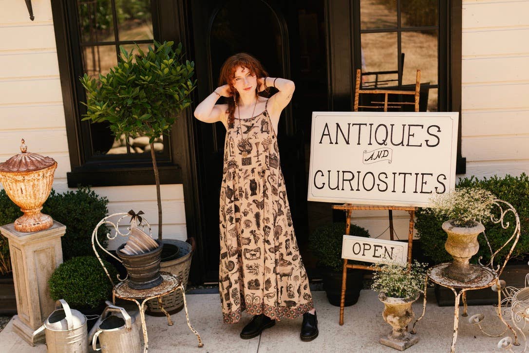 Curiosities Bohéme Maxi Slip Dress w/ whimiscal print
