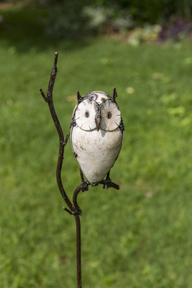 METAL WHITE OWL ON STICK