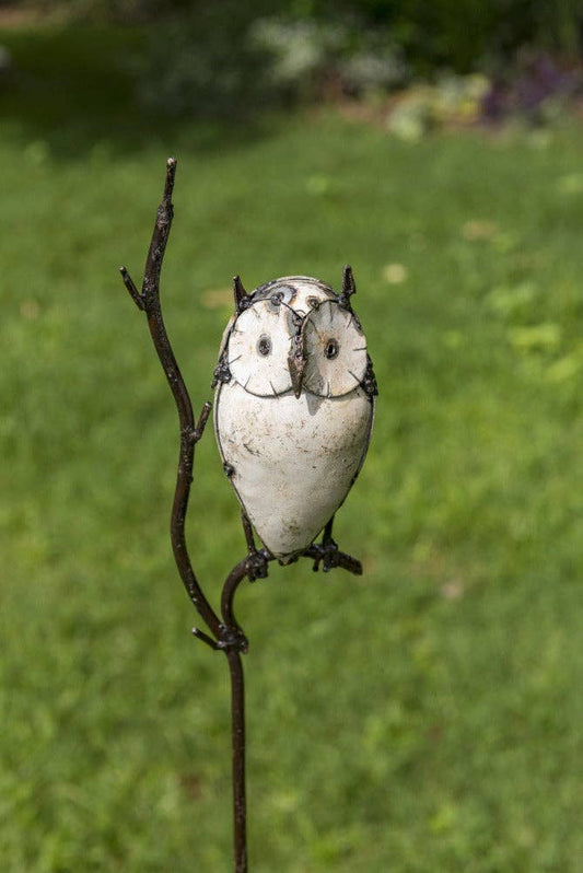 METAL WHITE OWL ON STICK