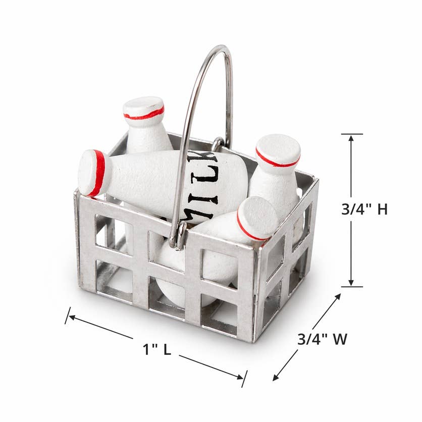 Mini Milk Jug Bottles in Metal Caddy (1" L x 3/4" W x 3/4"H)